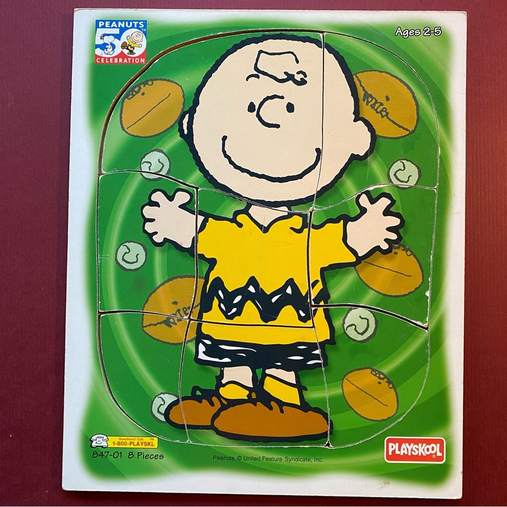 Playskool Vintage Charlie Brown Wood Tray 8 pc Puzzle Peanuts 50 Celebration
